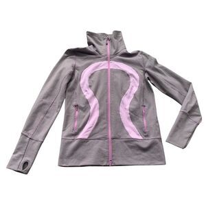 Lululemon Stride Pink Lilac Striped Sweatshirt TRACK JACKET sz 8